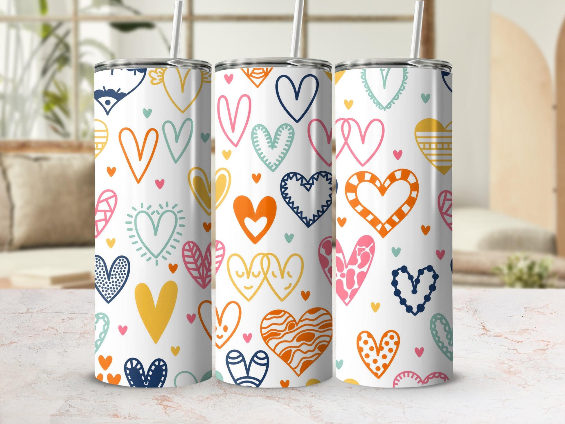 Colorful Heart Patterned Tumblers for Everyday Use