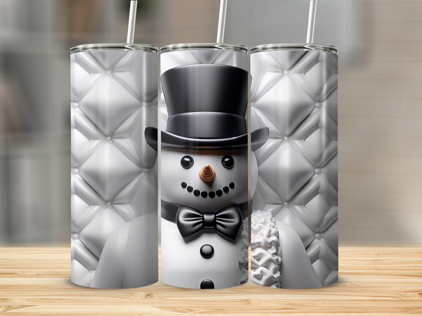 Snowman with Top Hat and Bowtie Stainless Steel Tumbler