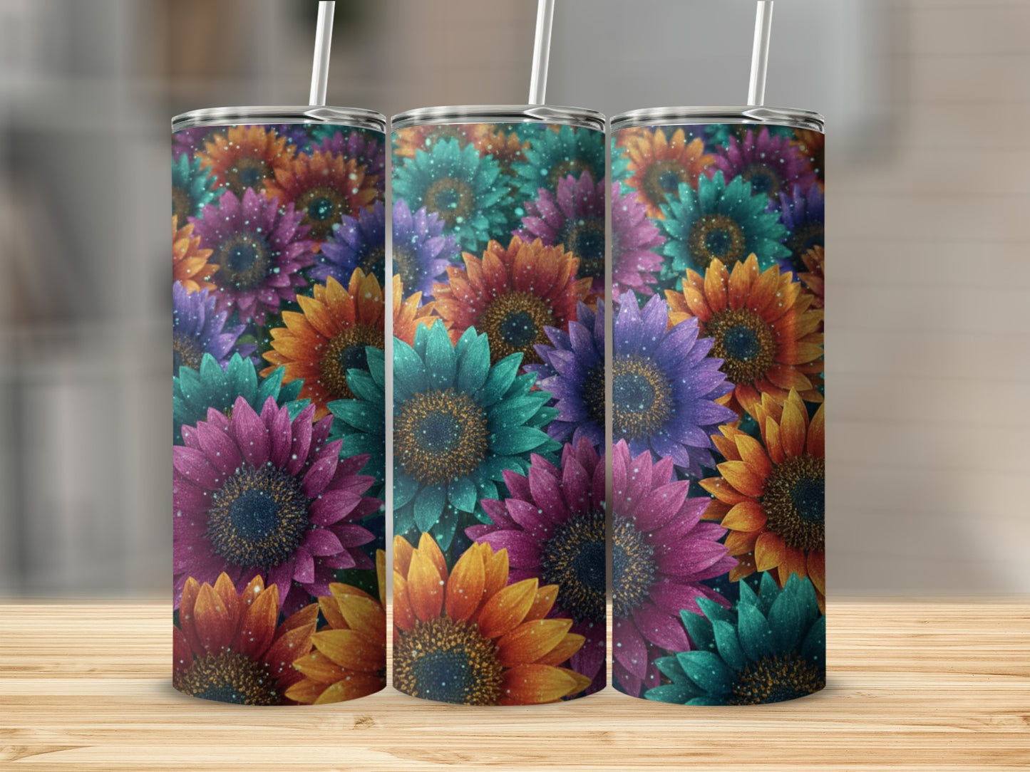 Vibrant Sunflower Patterned Tumblers for Colorful Drinkware