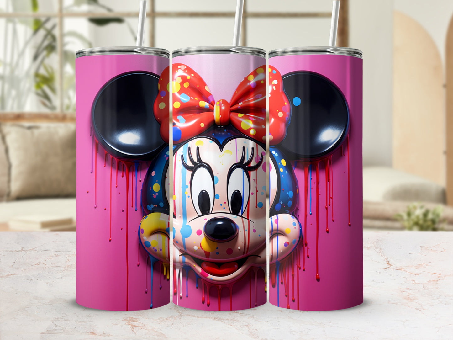 Minnie Mouse Colorful Dripping Design Tumbler