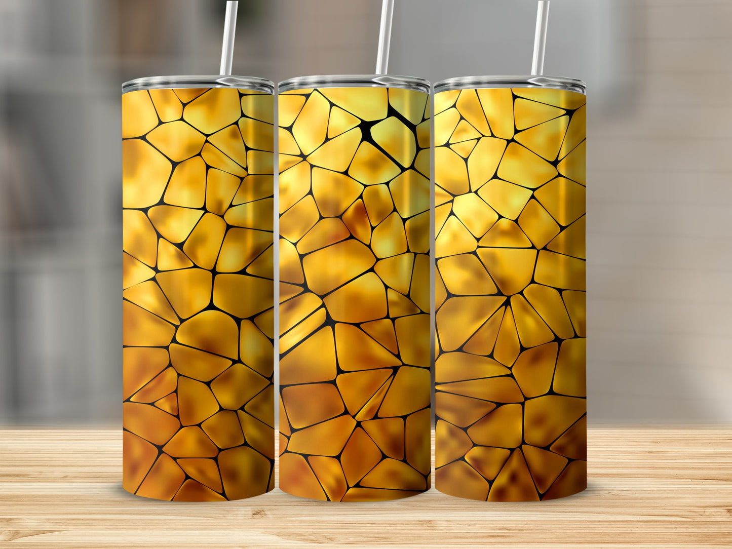 Golden Mosaic Stone Texture Pattern Black Border Tumblers
