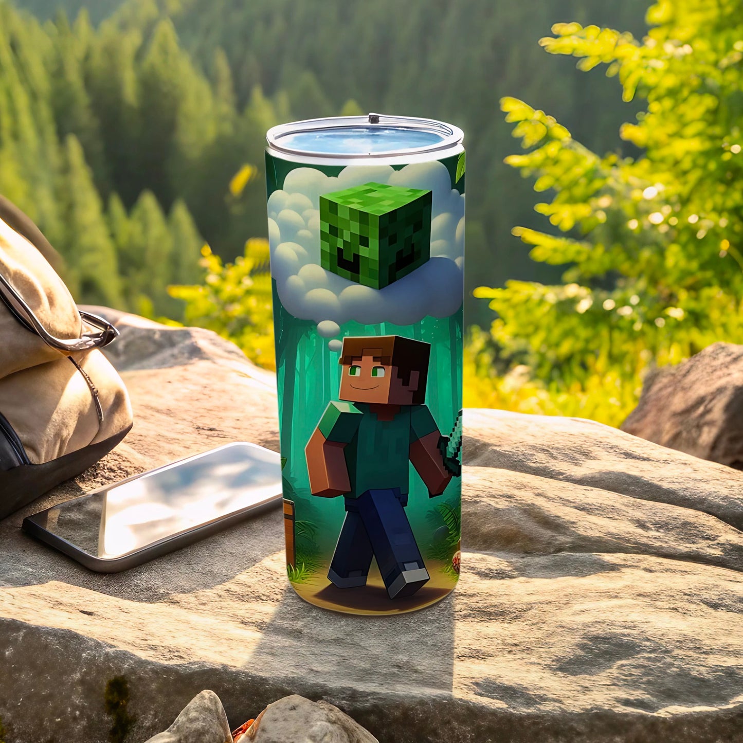 Minecraft Inspired Travel Tumbler Cup With Lid