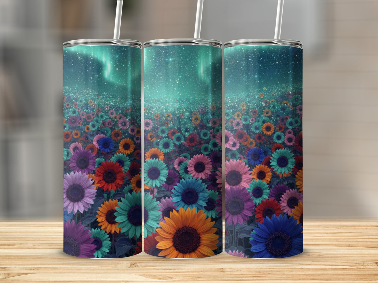 Northern Lights and Flowers Stainless Steel Tumbler