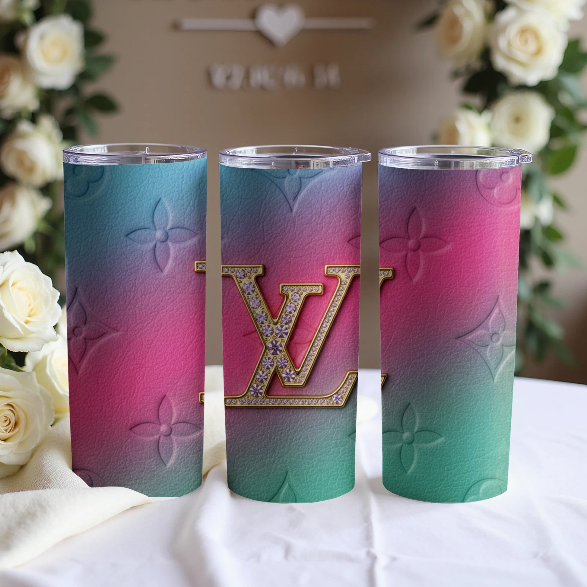 Colorful Gradient Tumbler with Stylish LV Emblem