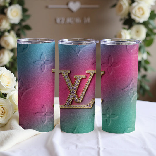 Colorful Gradient Tumbler with Stylish LV Emblem