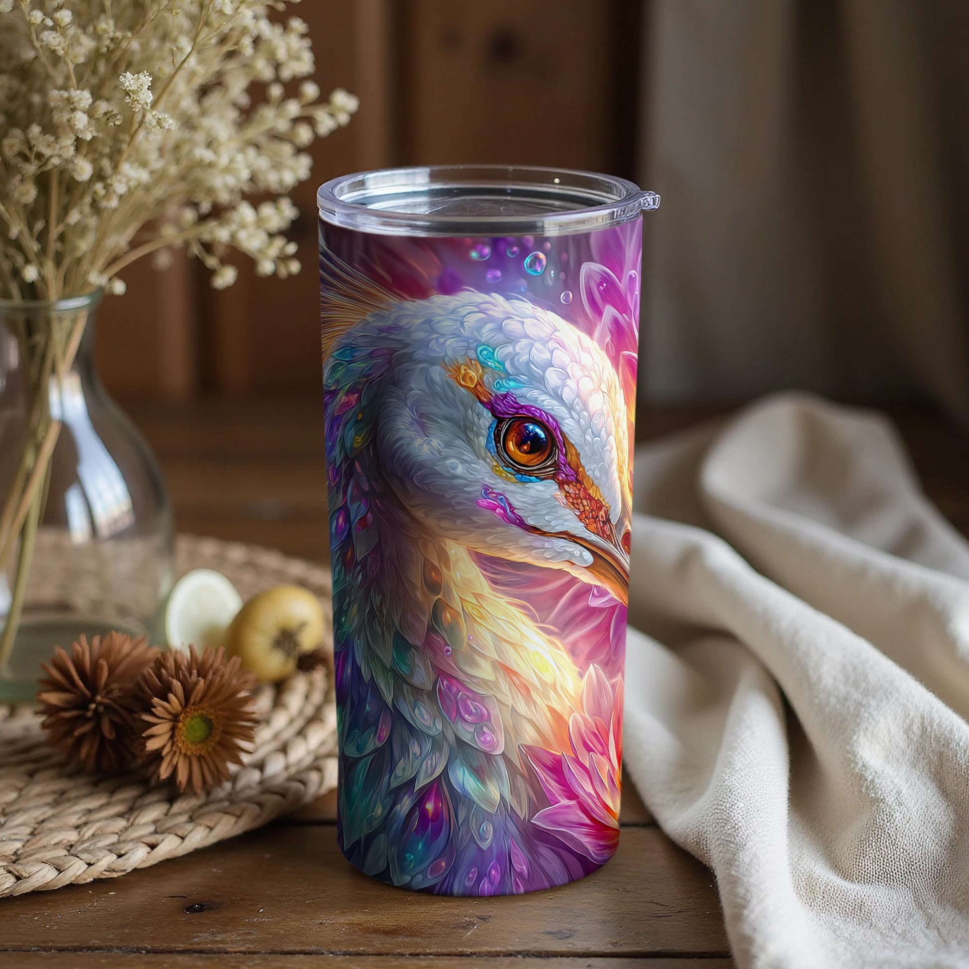 Colorful Artistic Bird Design Travel Mug