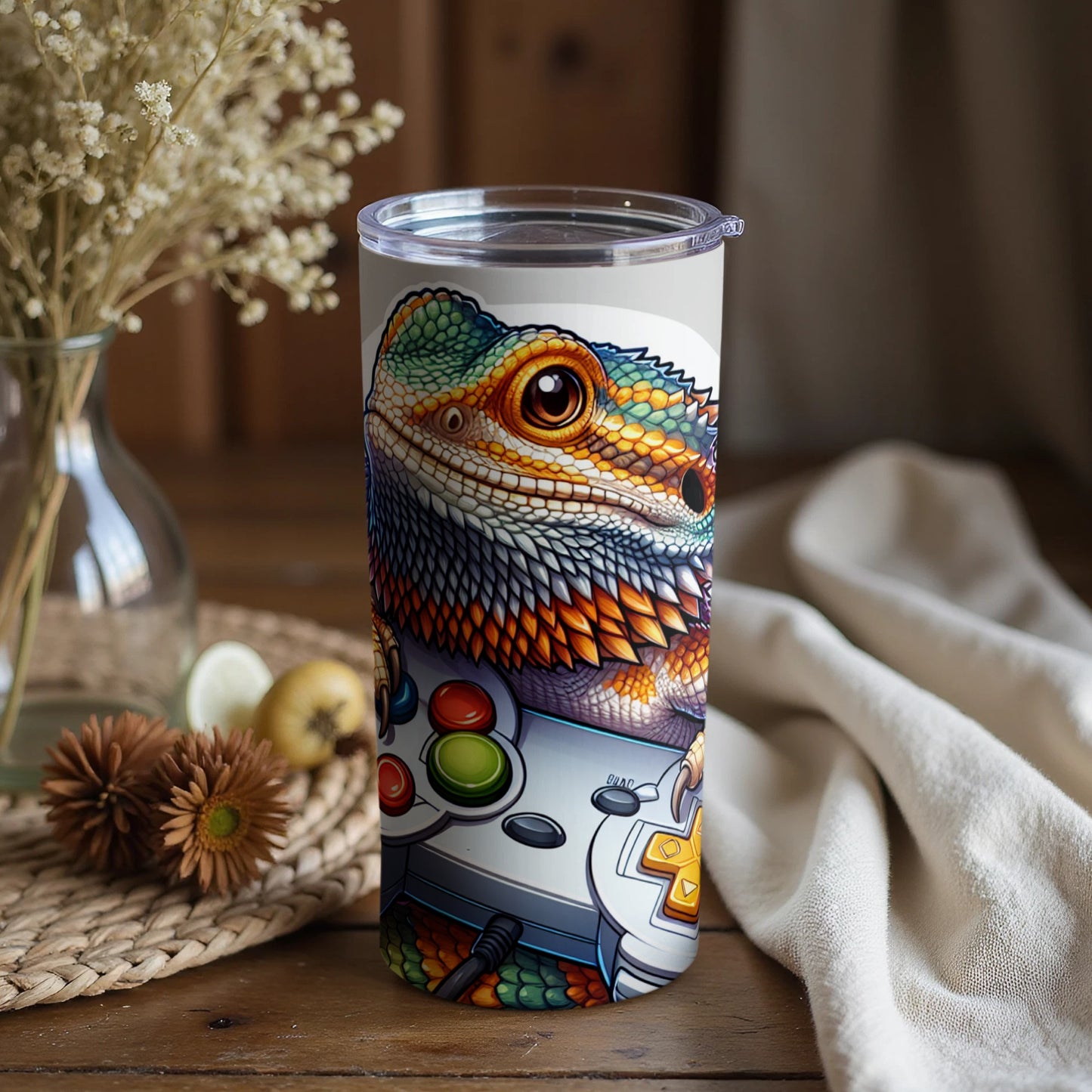 Colorful Lizard and Retro Game Controller Tumbler