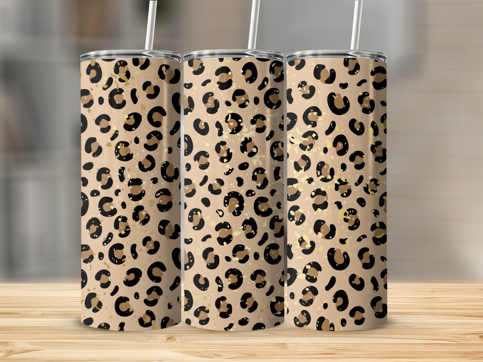 Stylish Leopard Print Tumbler with Straw 20oz Flask
