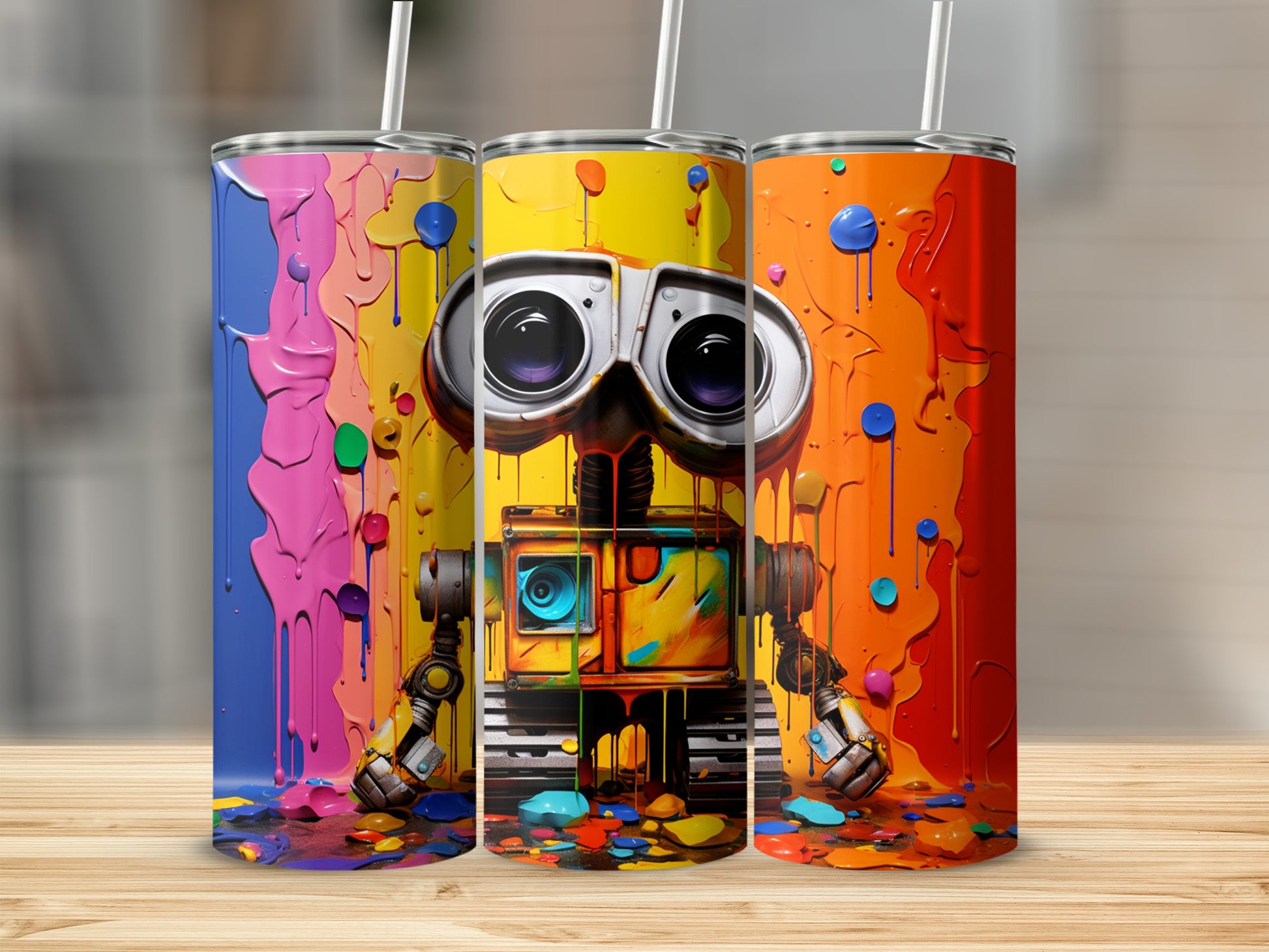 Colorful Robot Design Tumbler with Straw Attachment
