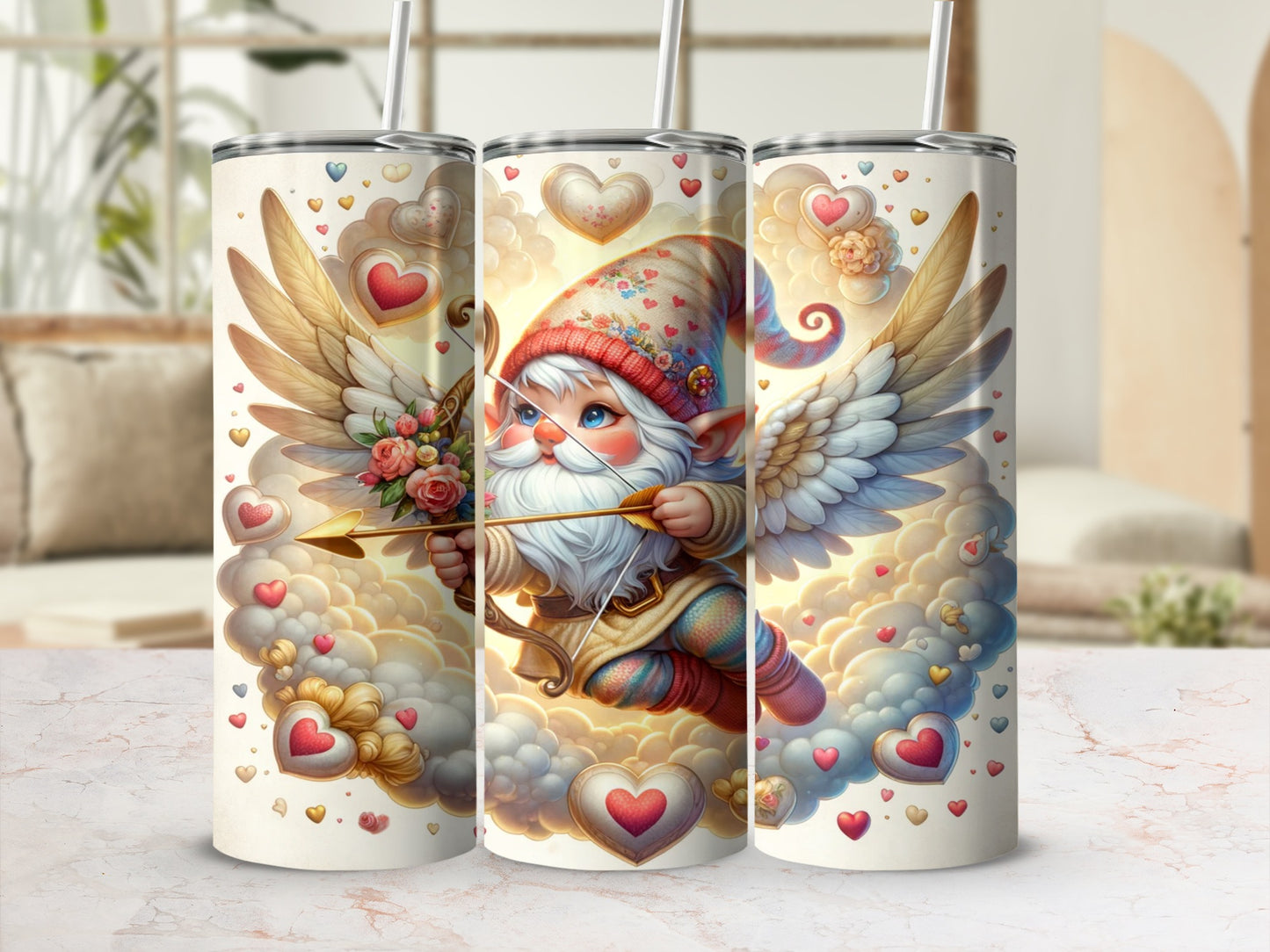 Cute Gnome with Wings and Hearts Design Tumbler