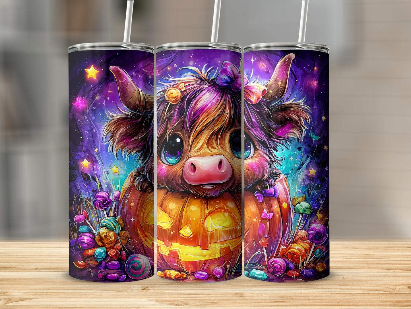 Cute Highland Cow Pumpkin Illustration Tumbler