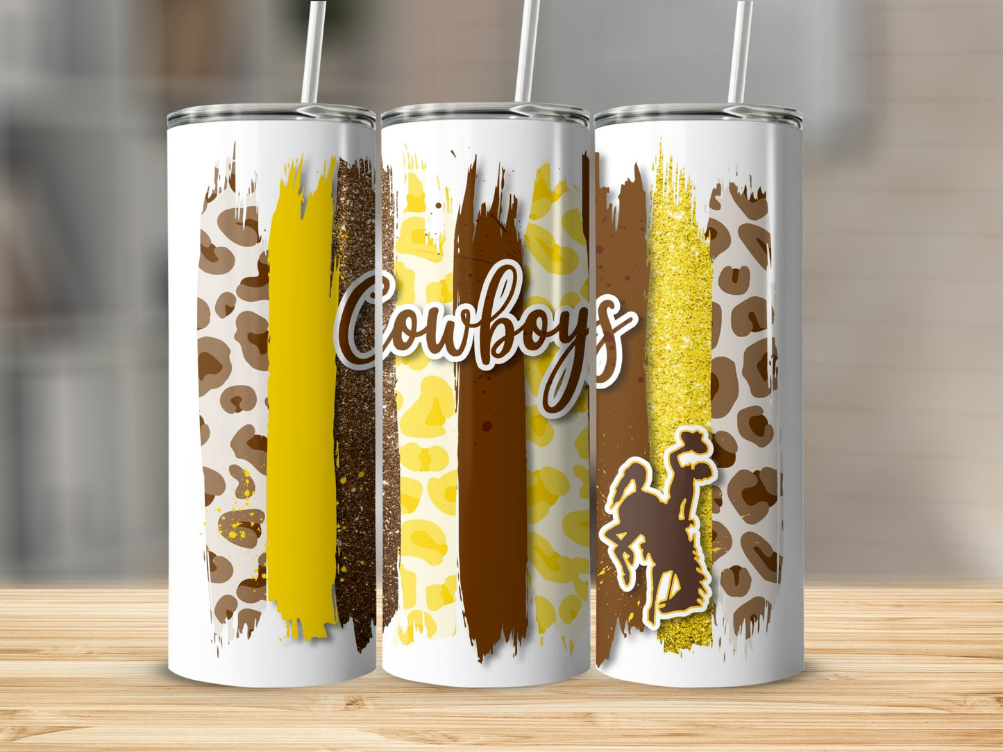 Cowboys Rodeo Stripes Style Leopard Gold Design Tumblers