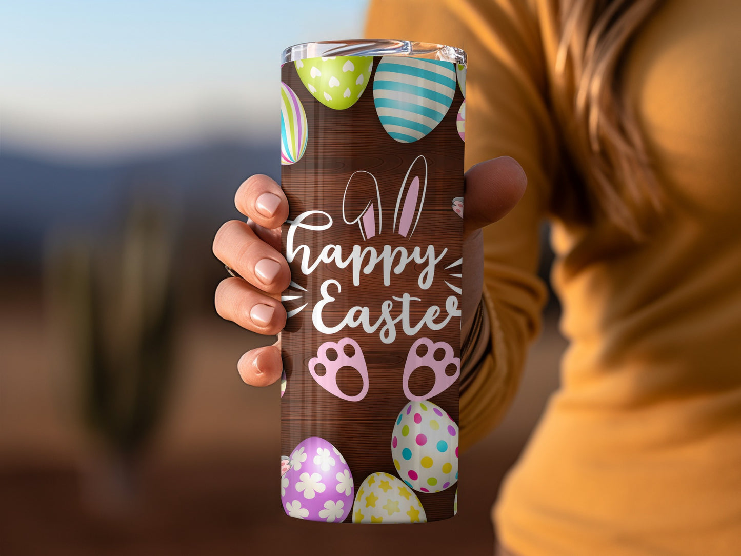 Happy Easter Bunny and Eggs Design Tumbler
