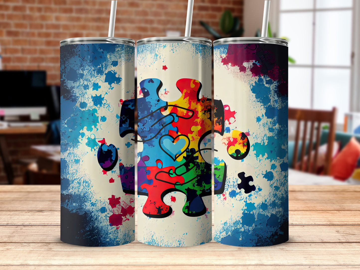 Vibrant Puzzle Piece Tumblers with Heart Design