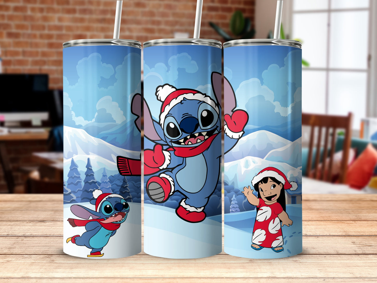 Cute Stitch and Lilo Christmas Design Tumbler