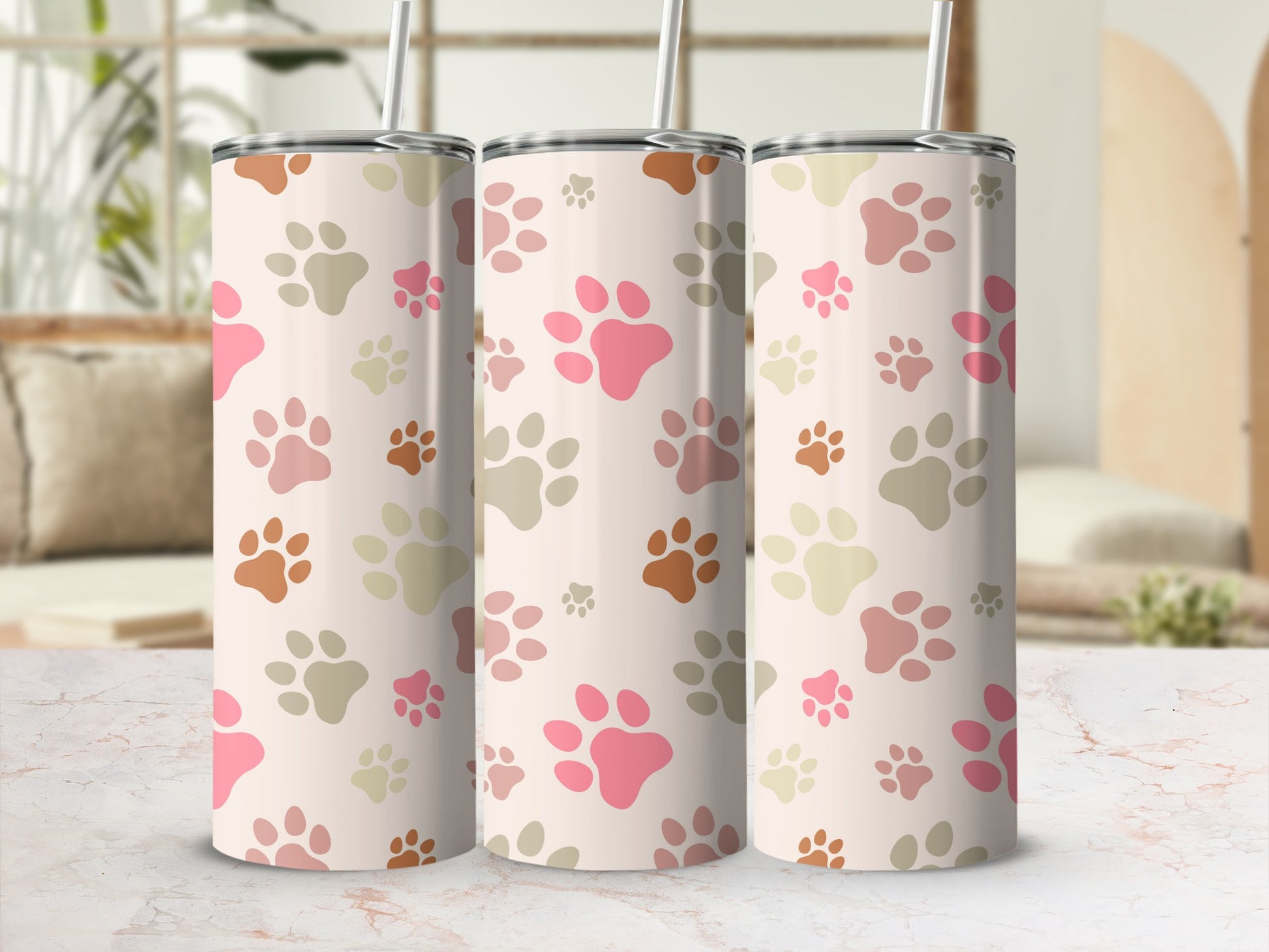 Cute Colorful Paw Print Pattern Tumbler Cup Product