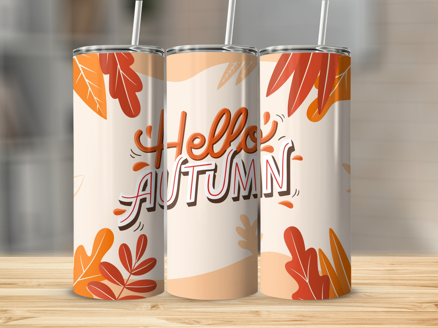 Hello Autumn Leaves Design Travel Tumbler Cup