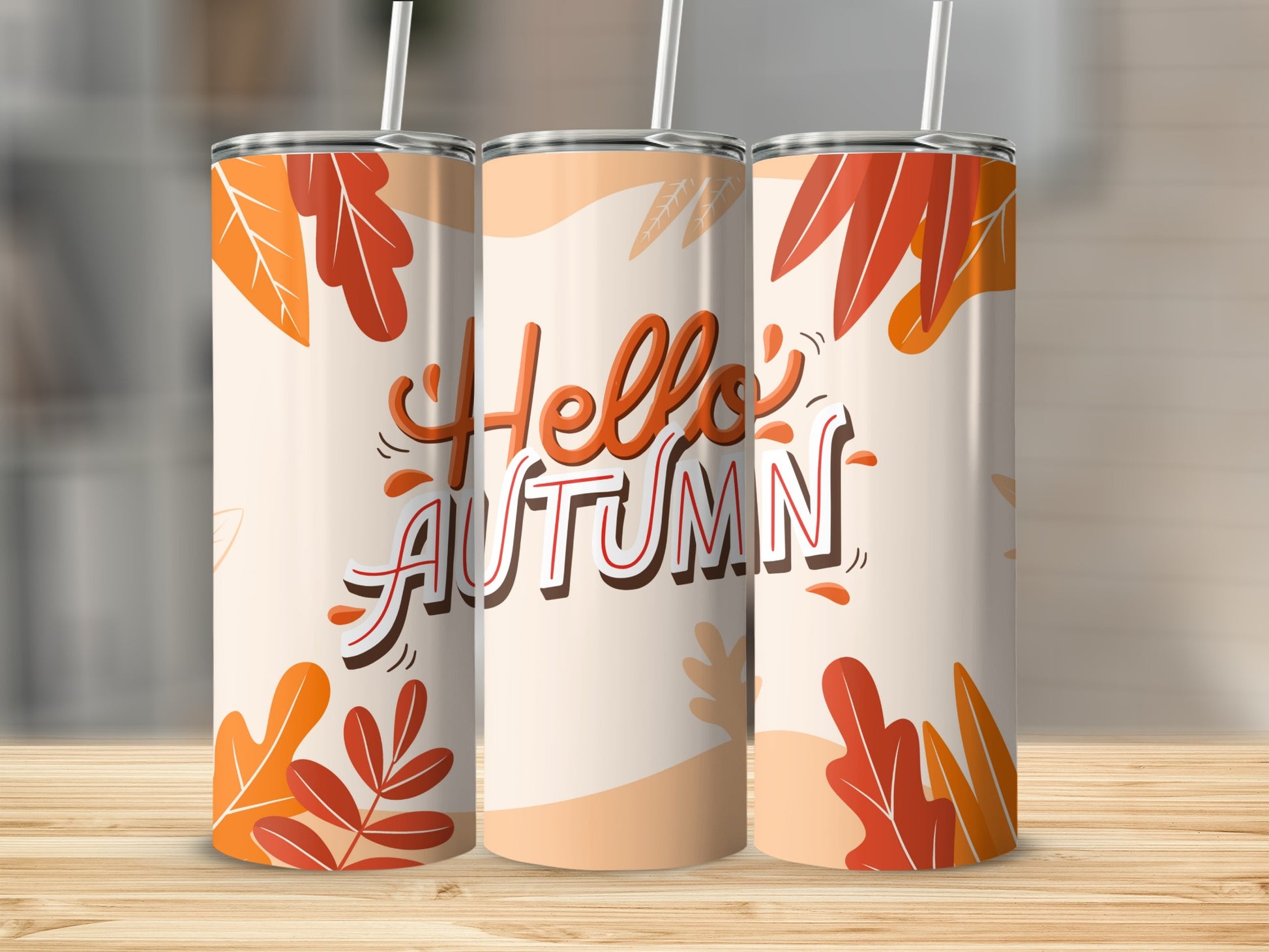 Hello Autumn Leaves Design Travel Tumbler Cup
