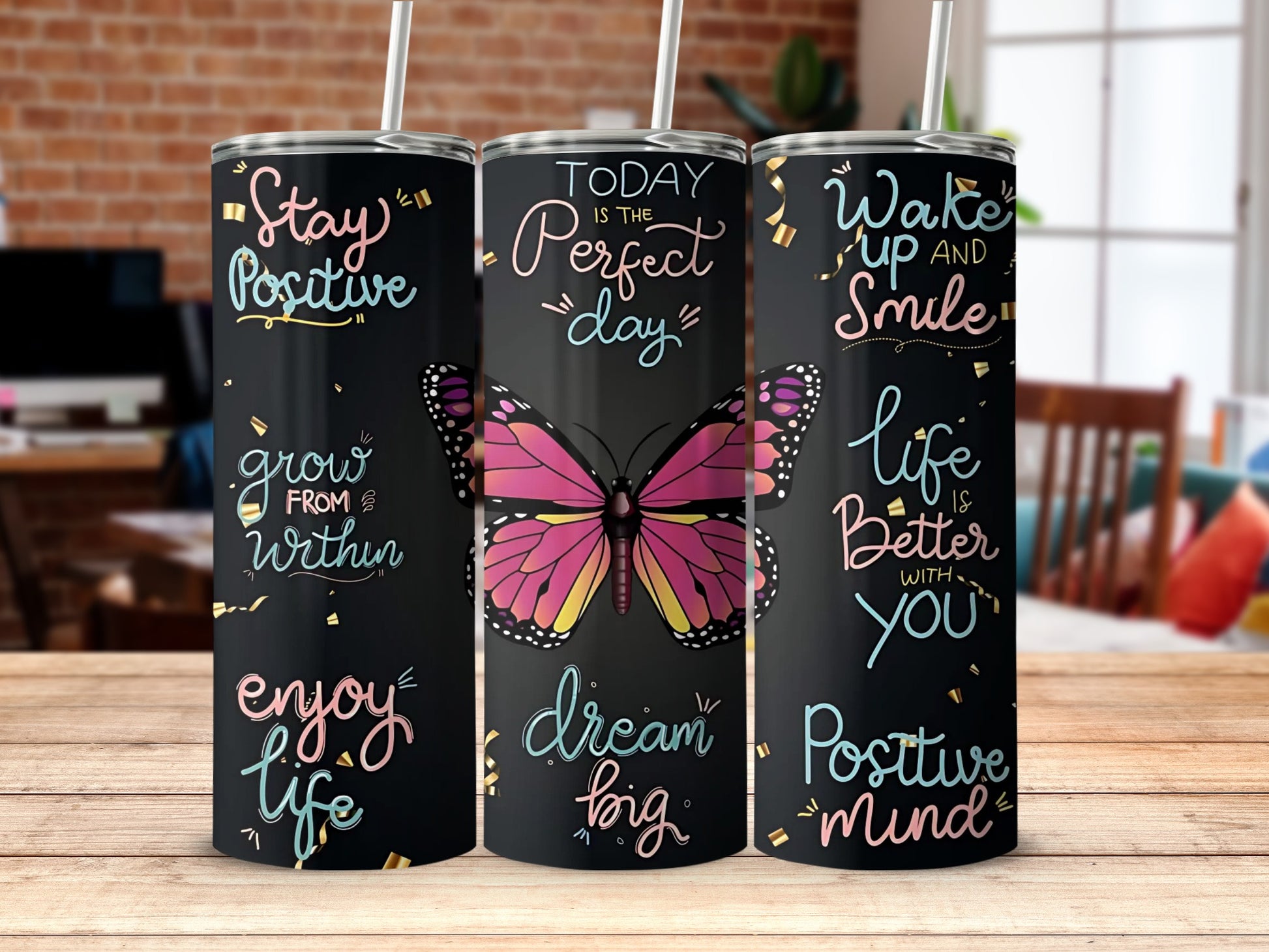 Inspirational Quotes Motivational Tumbler with Butterfly