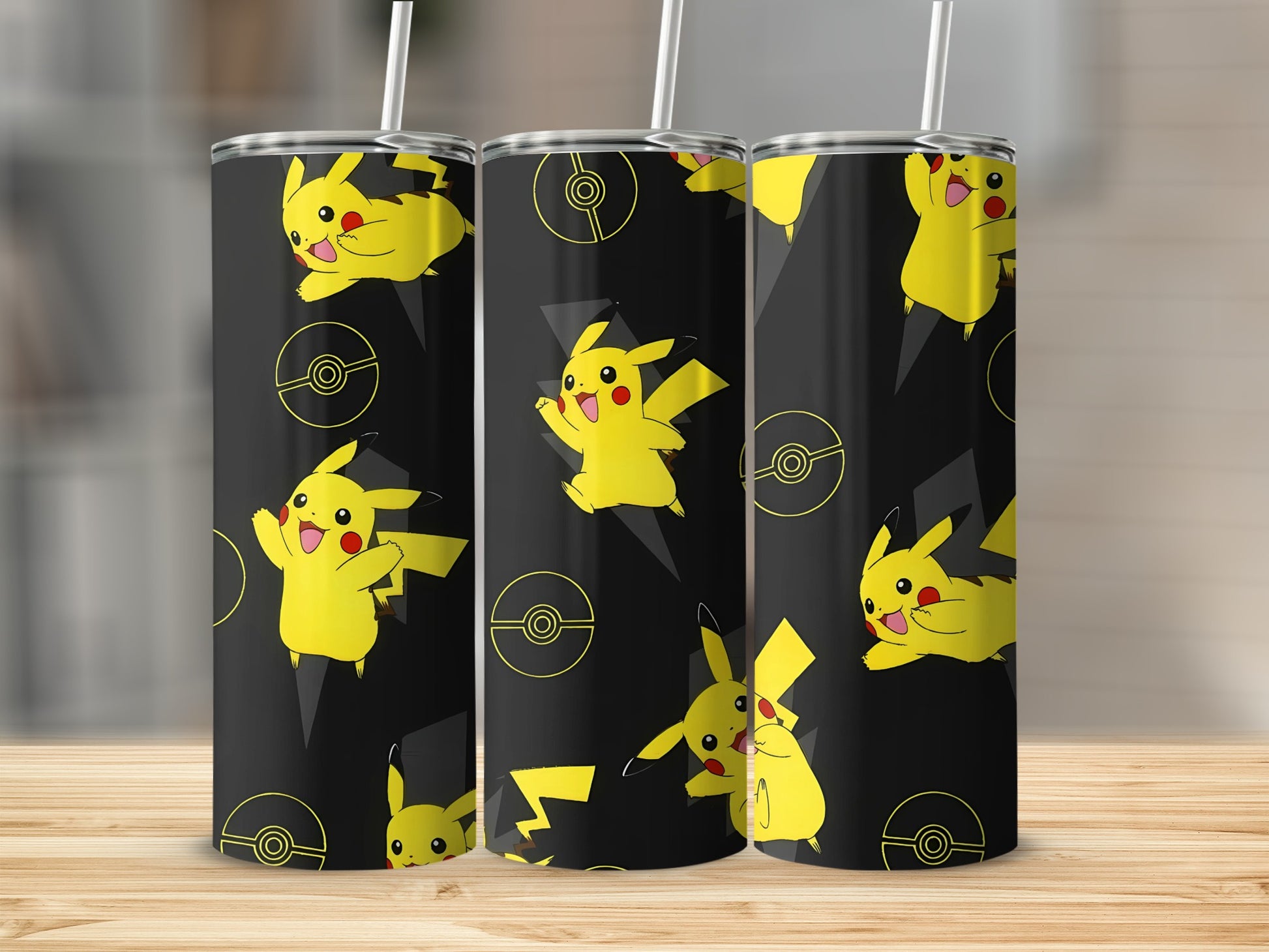 Pikachu and Pokéball Design Black Tumbler