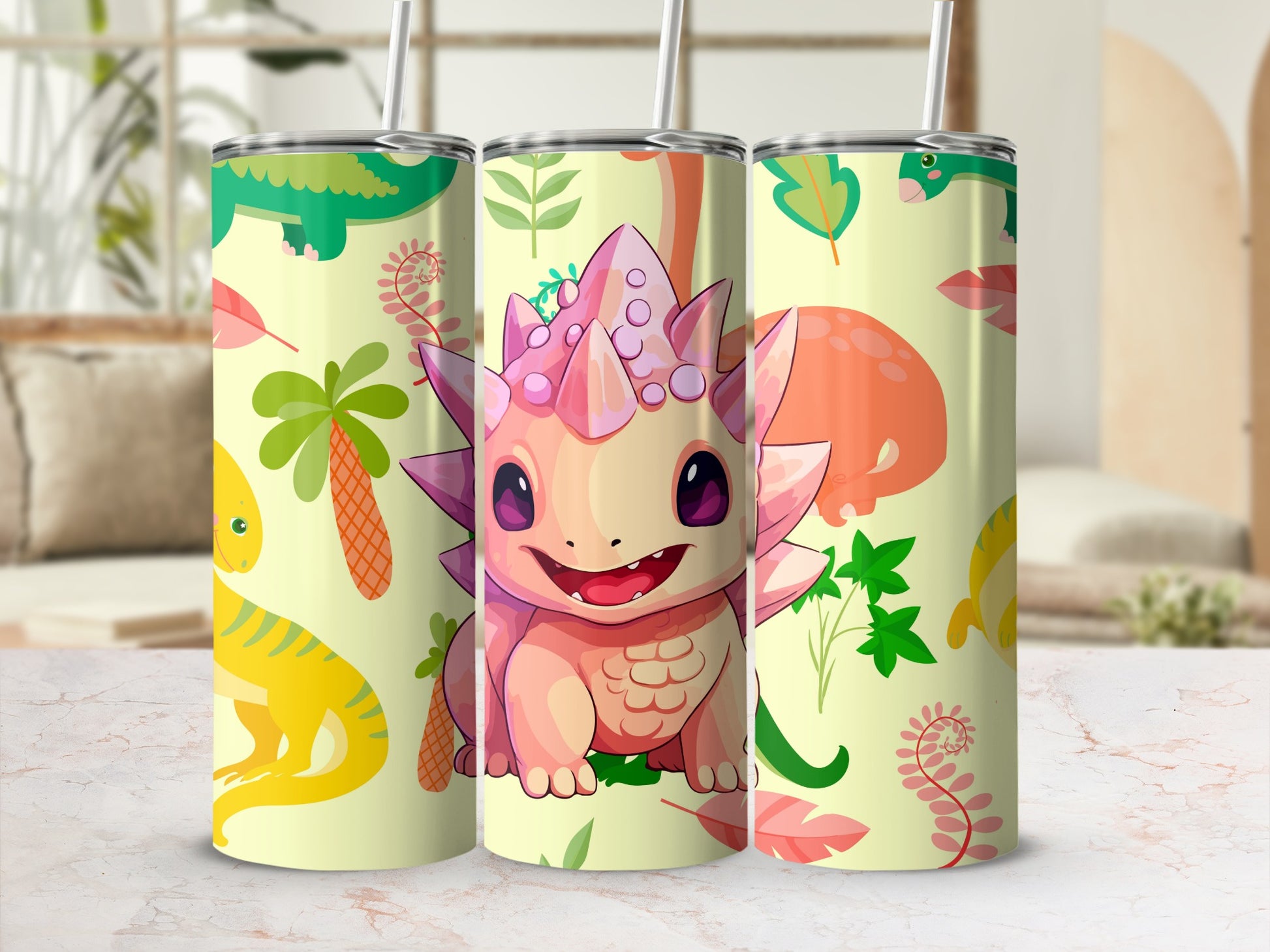 Adorable Dinosaur Print Tumbler for Kids Beverage Cup