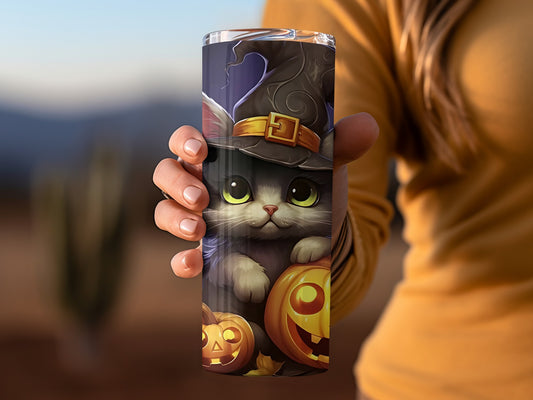 Halloween Cat with Pumpkins Travel Mug