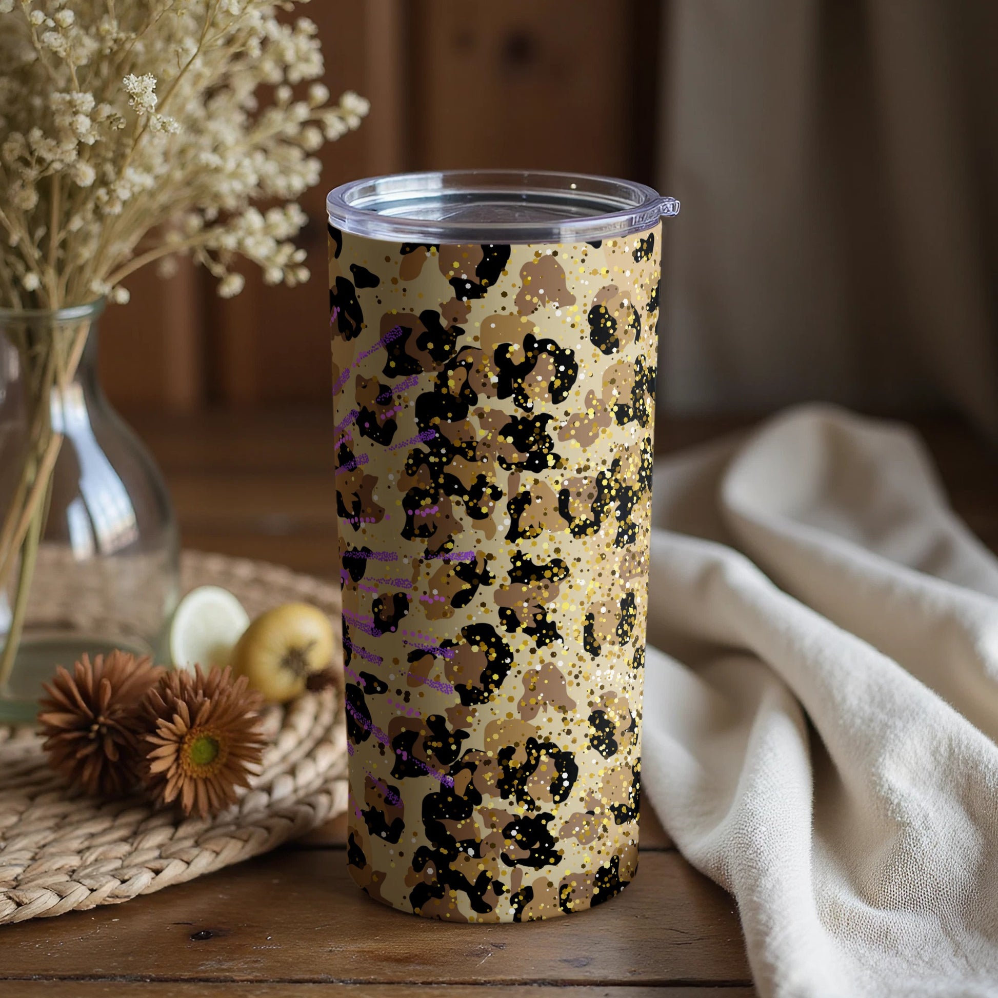 Leopard Print Design Tall Tumbler for Beverage Storage