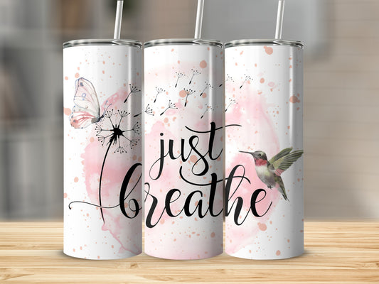 Just Breathe Butterfly Hummingbird Tumbler Cup Flask