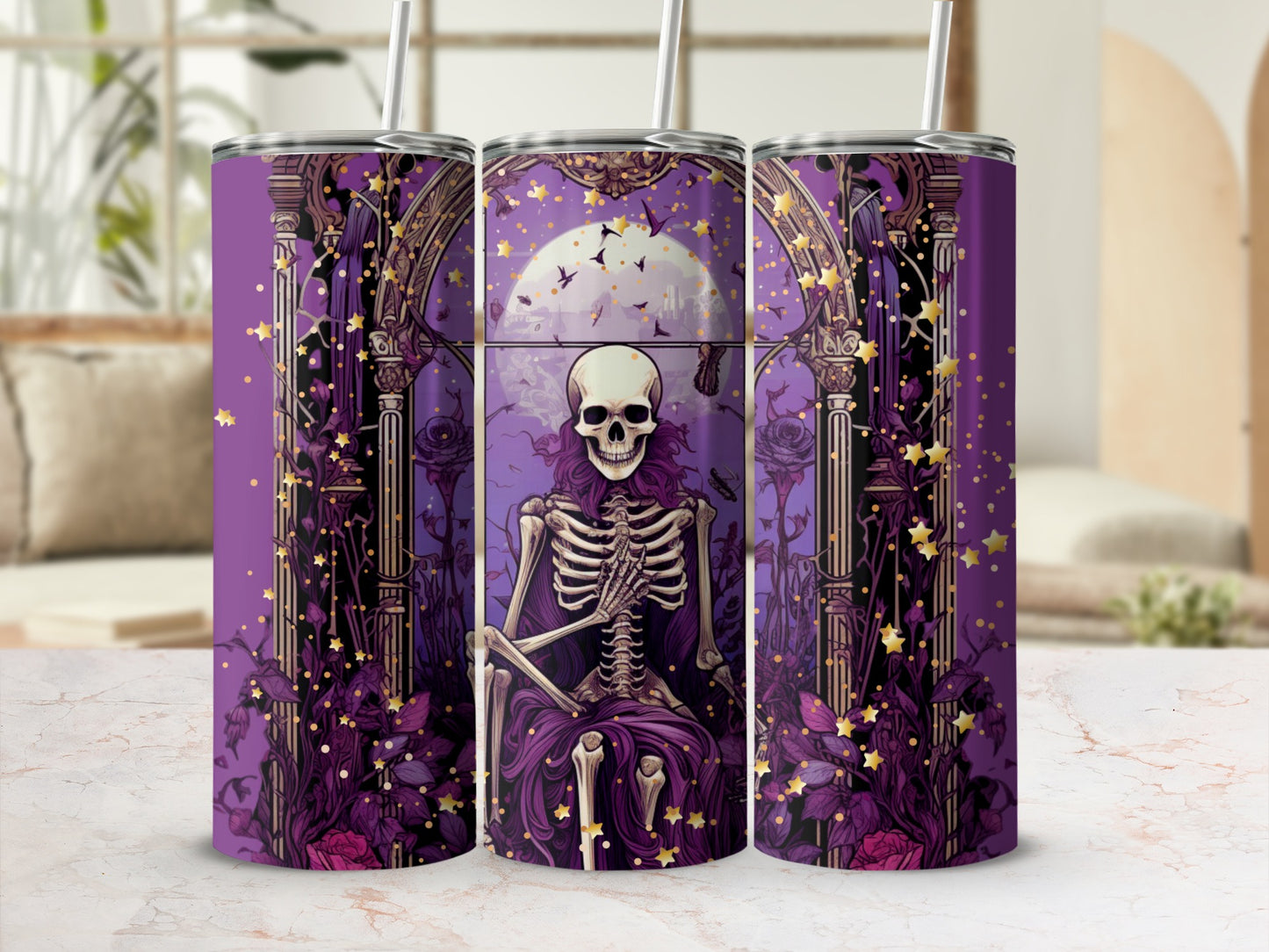 Purple Skeleton Design Tumbler with Star Accents product