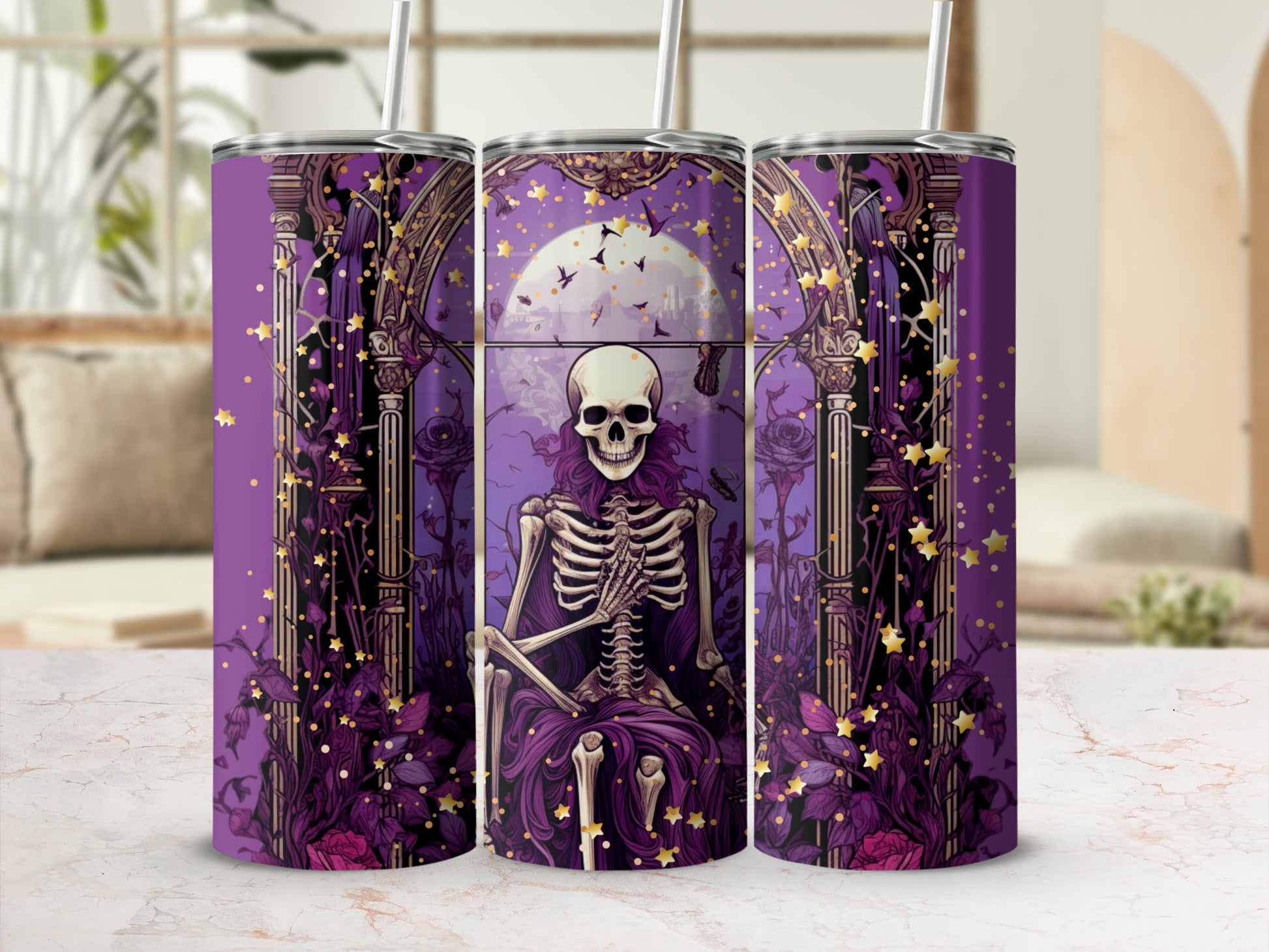 Purple Skeleton Design Tumbler with Star Accents product
