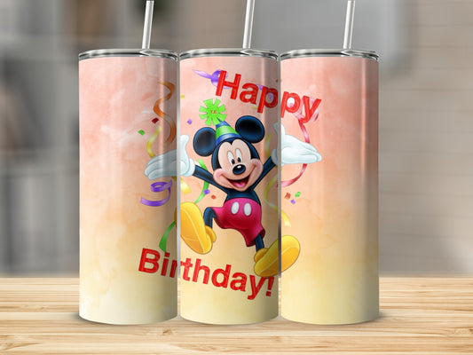 Happy Birthday Cartoon Character Tumbler Design