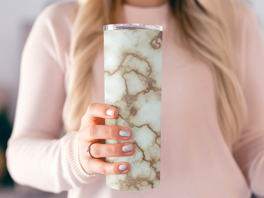 Elegant Ivory White and Gold Swirls Patterned Tumblers