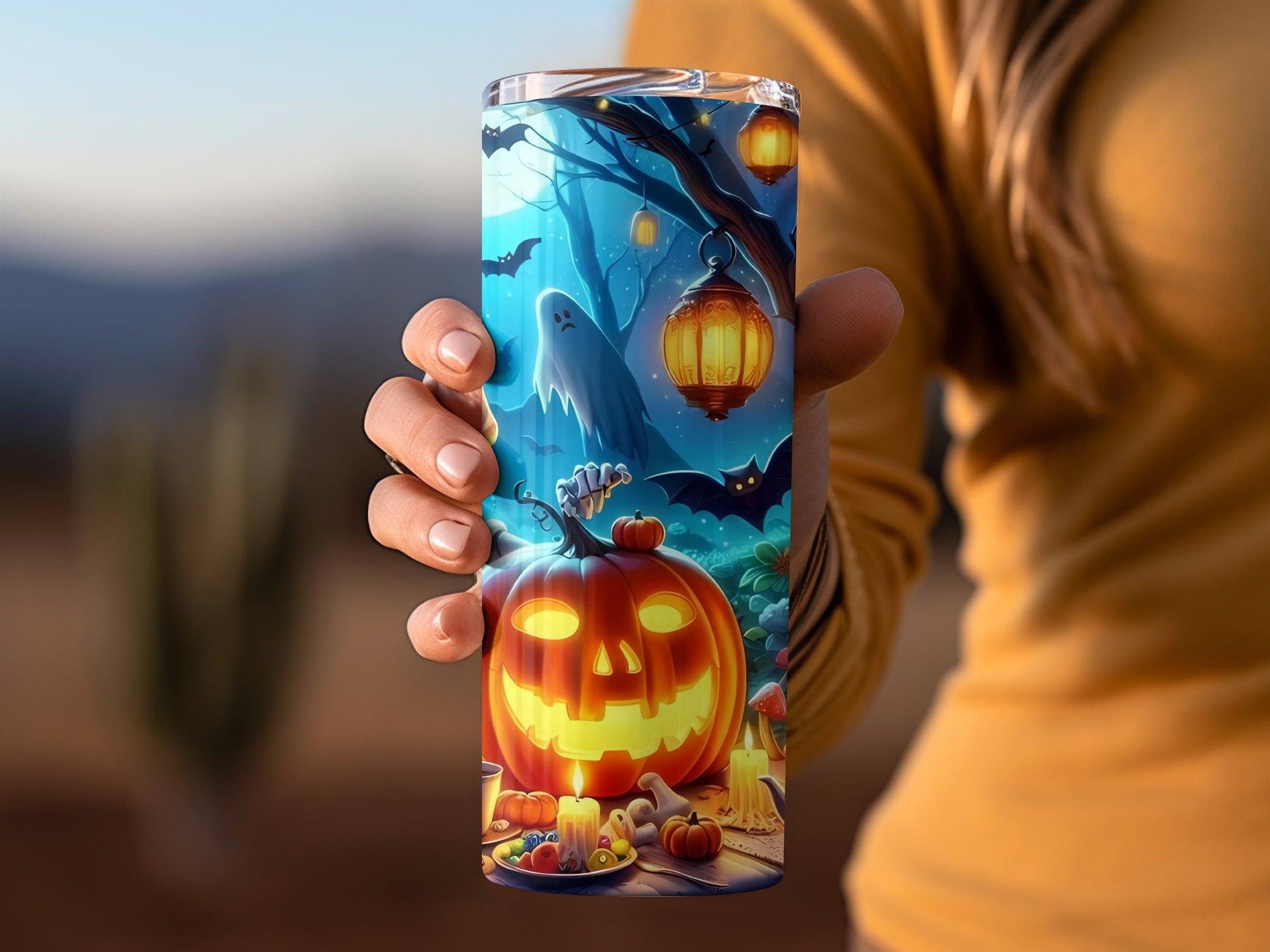 Spooky Halloween-Themed Tumbler With Jack-o'-Lantern Design
