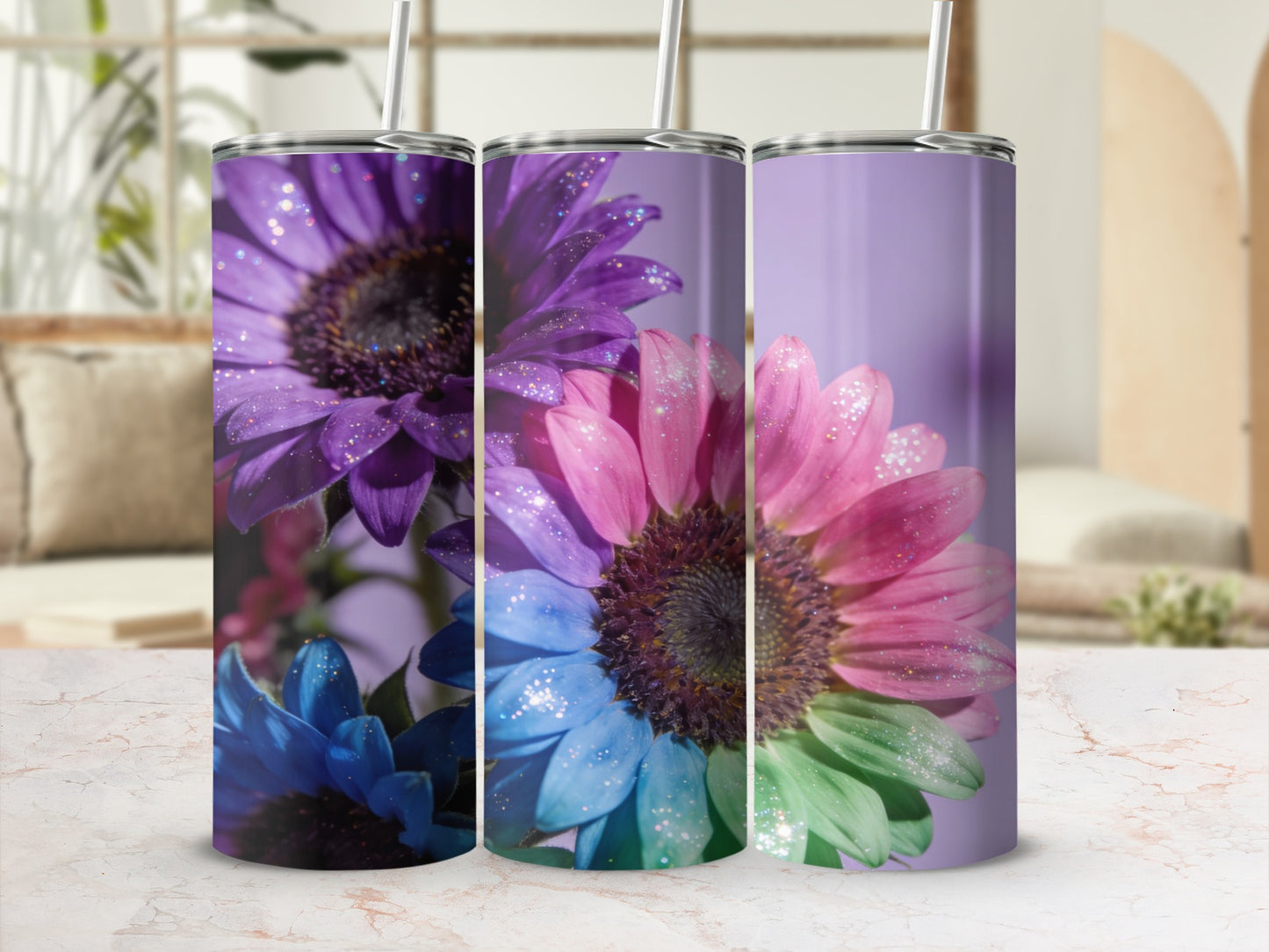 Sparkling Colorful Floral Design Insulated Tumbler