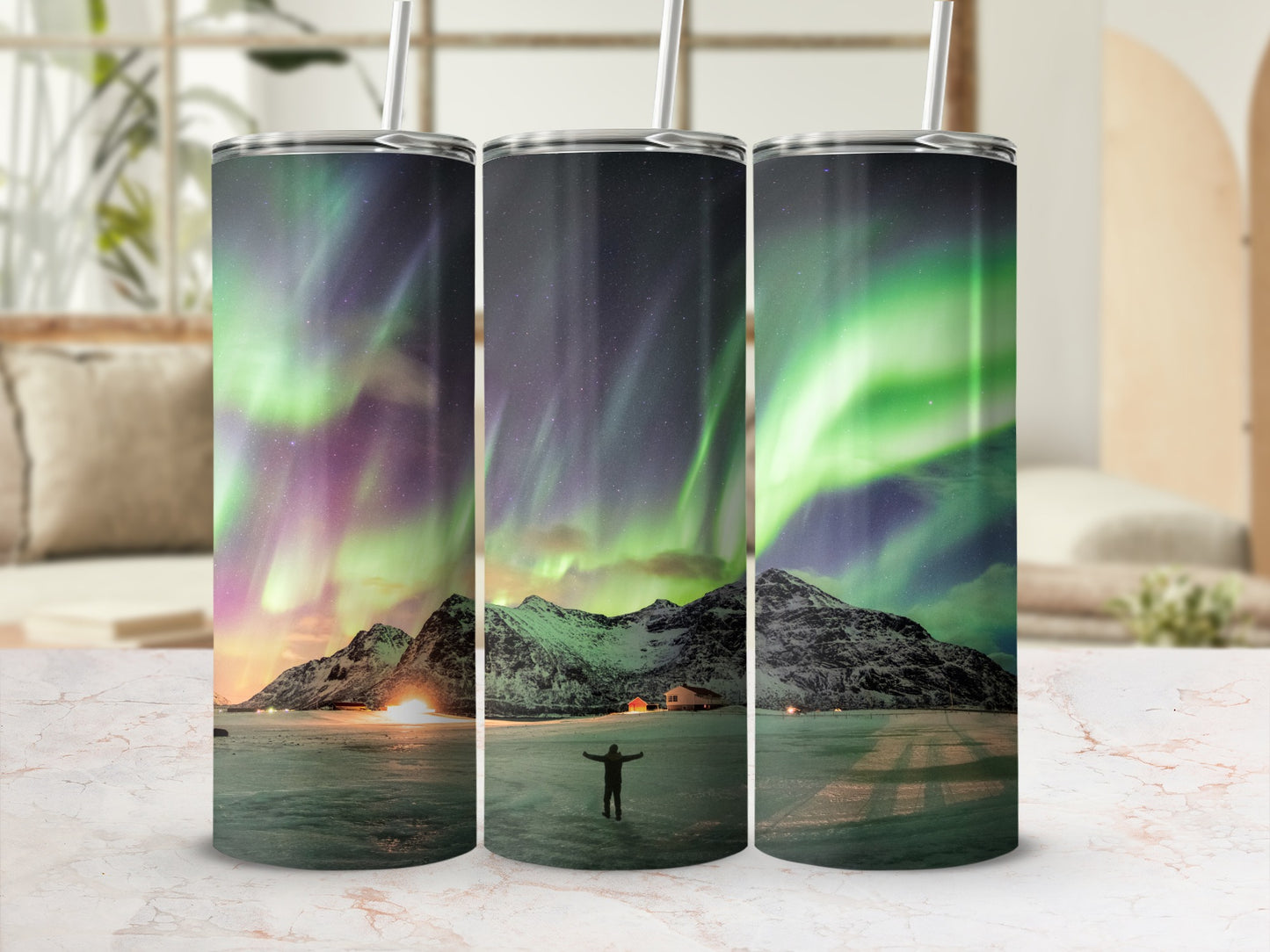 Aurora Borealis Design Tumbler with Scenes of Nature