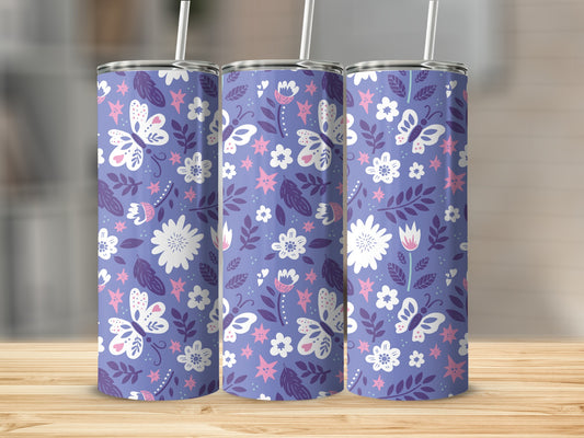 Floral and Butterfly Pattern Tall Tumbler Flask