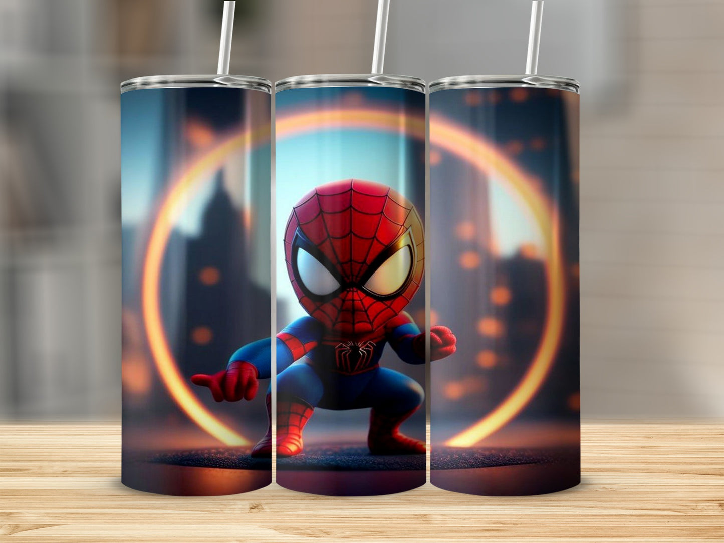 Spider Superhero Design Tumbler with Straw Drinking Cup