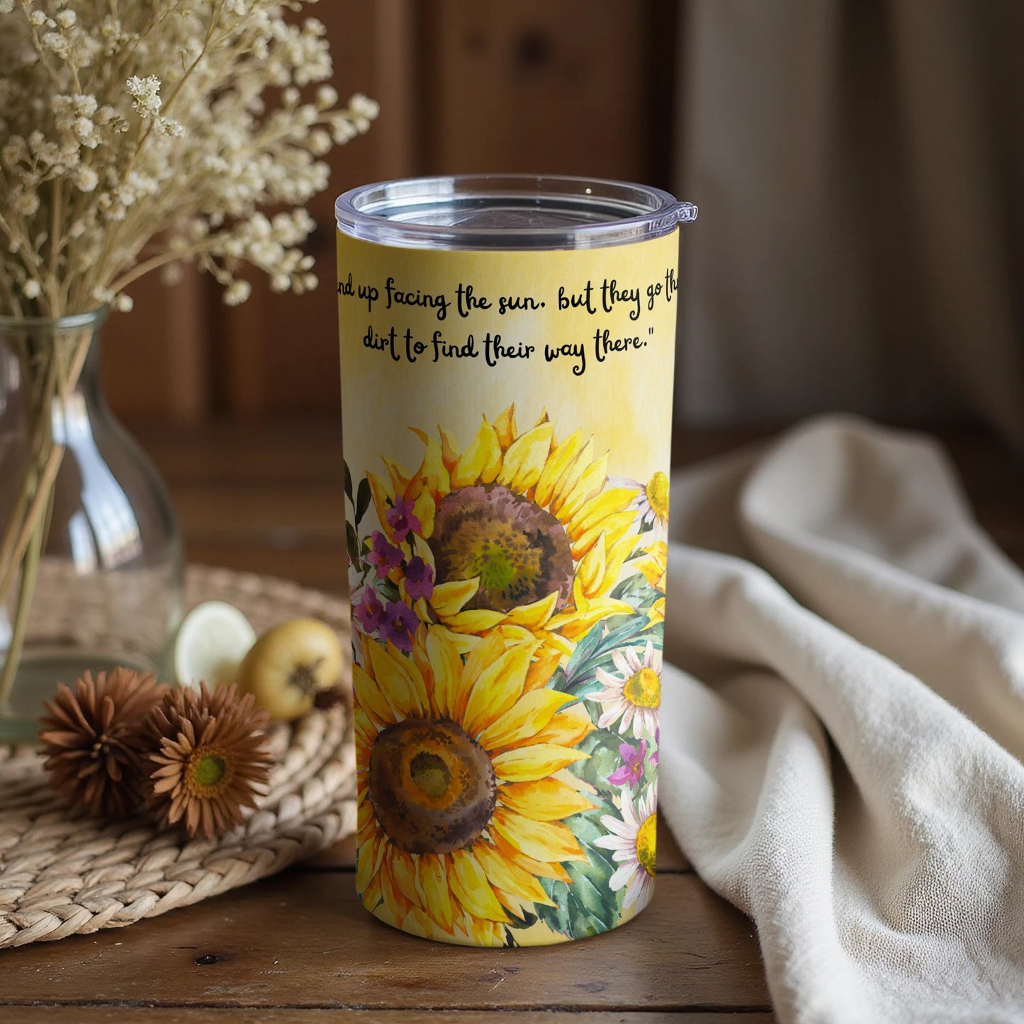Floral Sunflower Insulated Travel Tumbler Cup 20oz