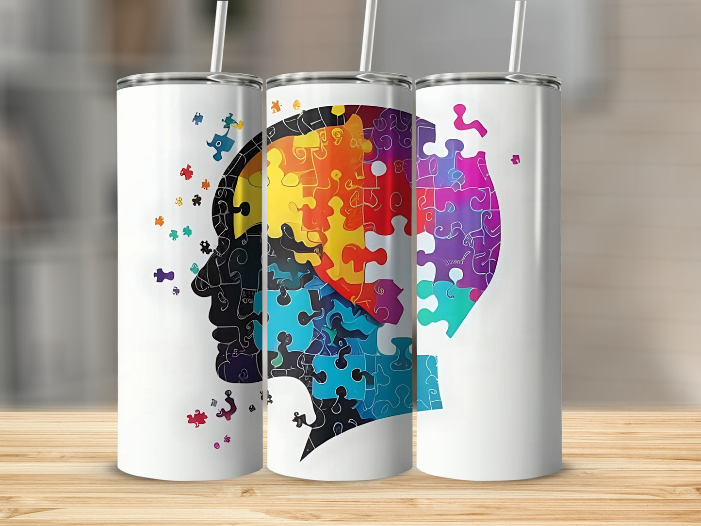 Colorful Puzzle Brain Design Insulated Tumbler Product