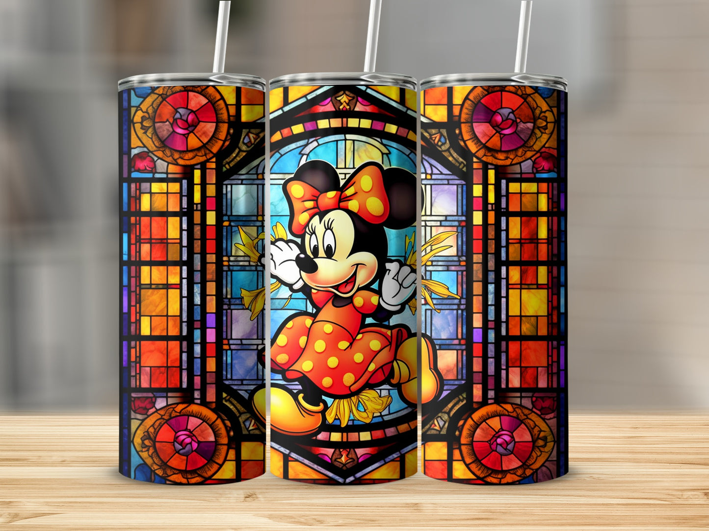 Colorful Minnie Mouse Stained Glass Tumbler Cups