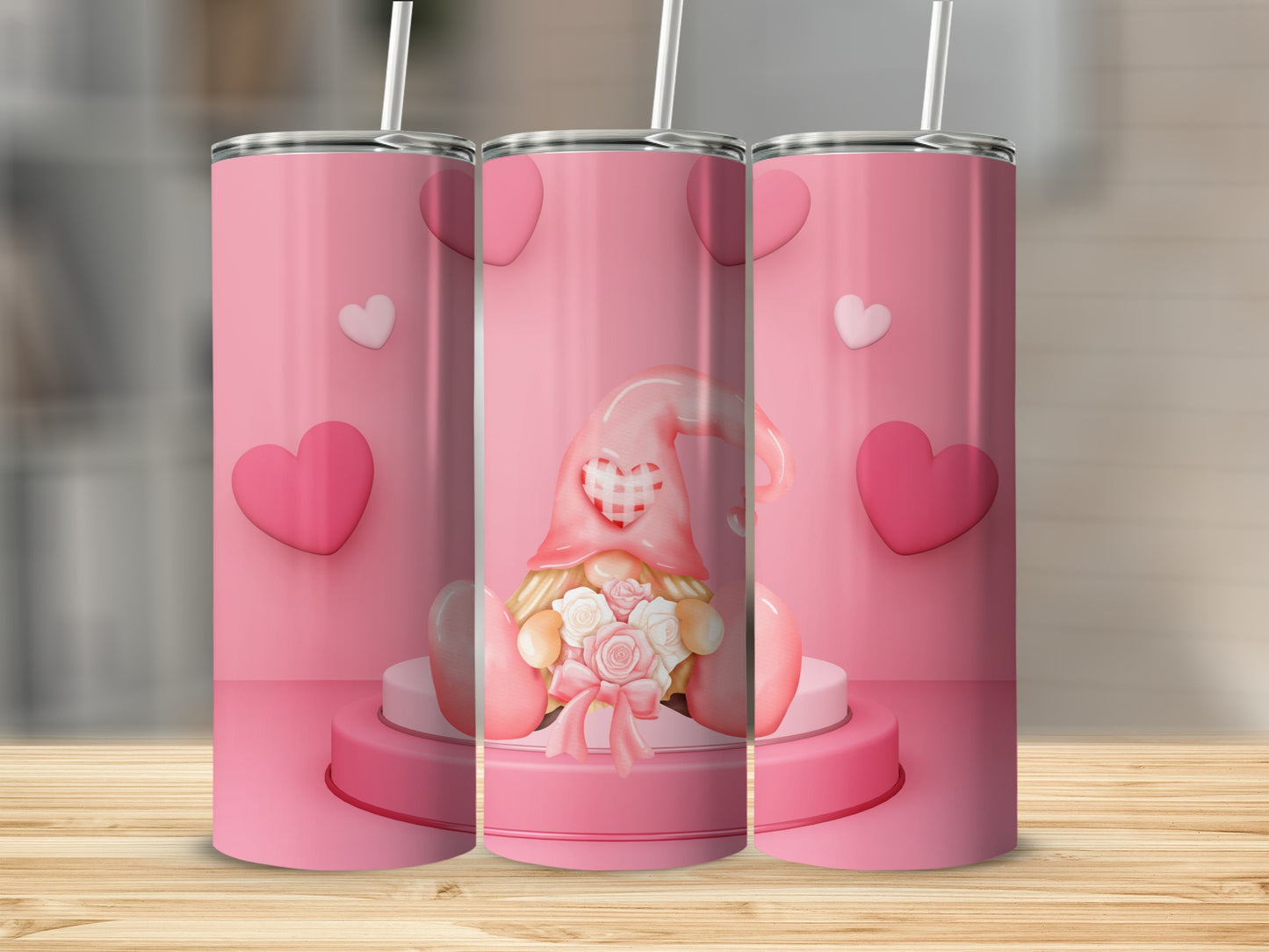 Adorable Gnome with Flowers and Hearts Tumbler