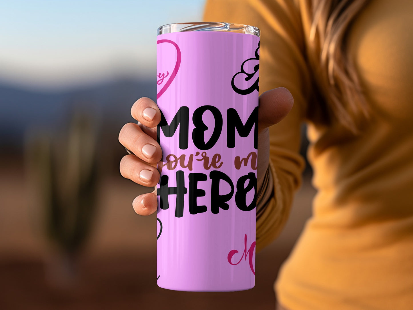 Mom You're My Hero Pink Text Tumbler Product