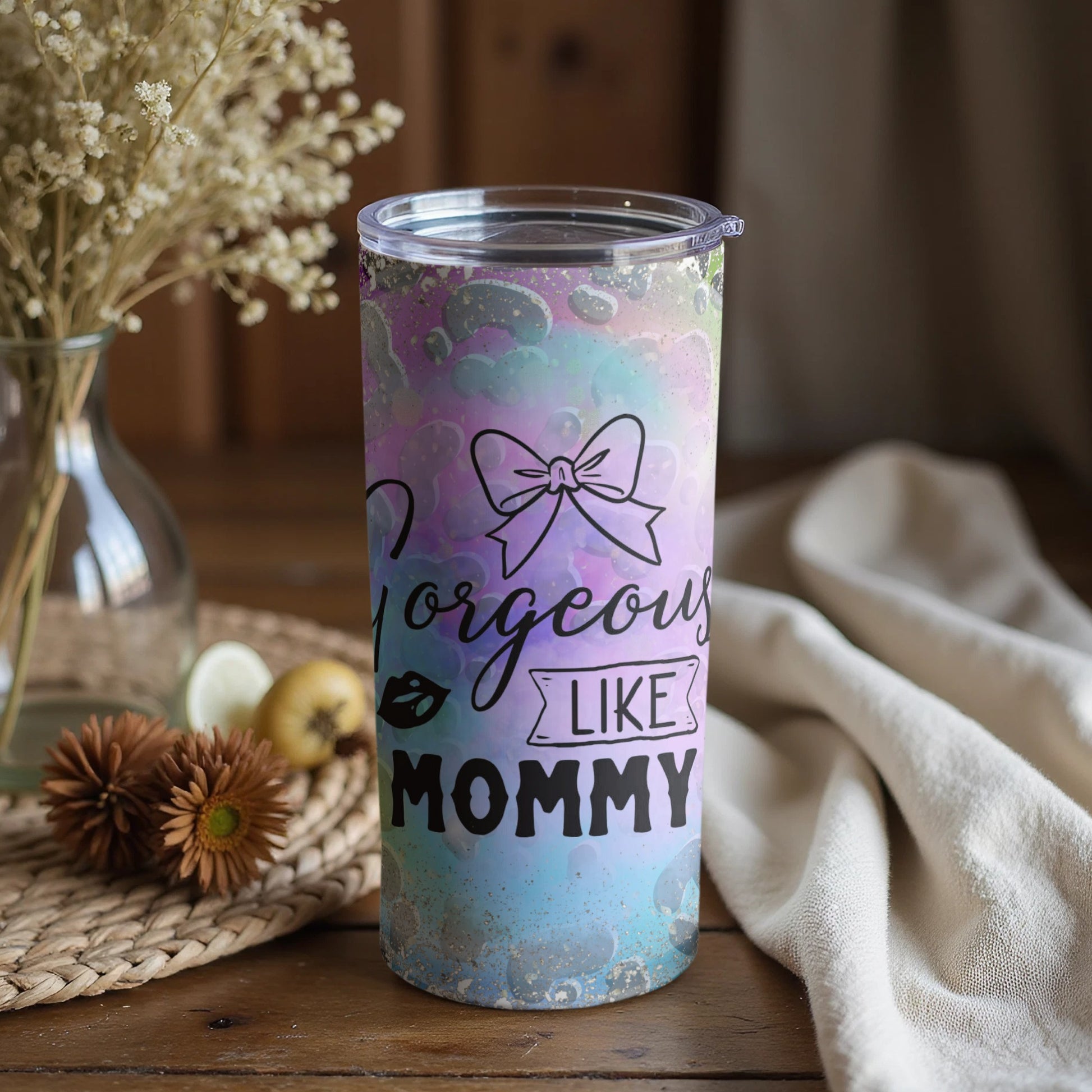 Gorgeous Like Mommy Glittery Insulated Tumbler Cup