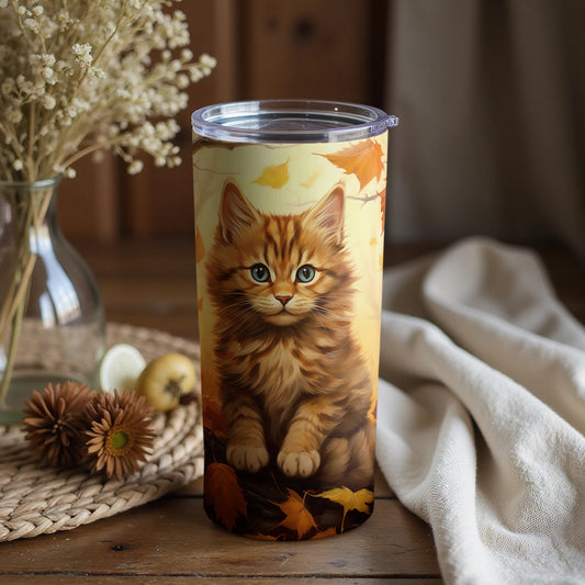 Adorable Autumn Kitten Design Travel Mug