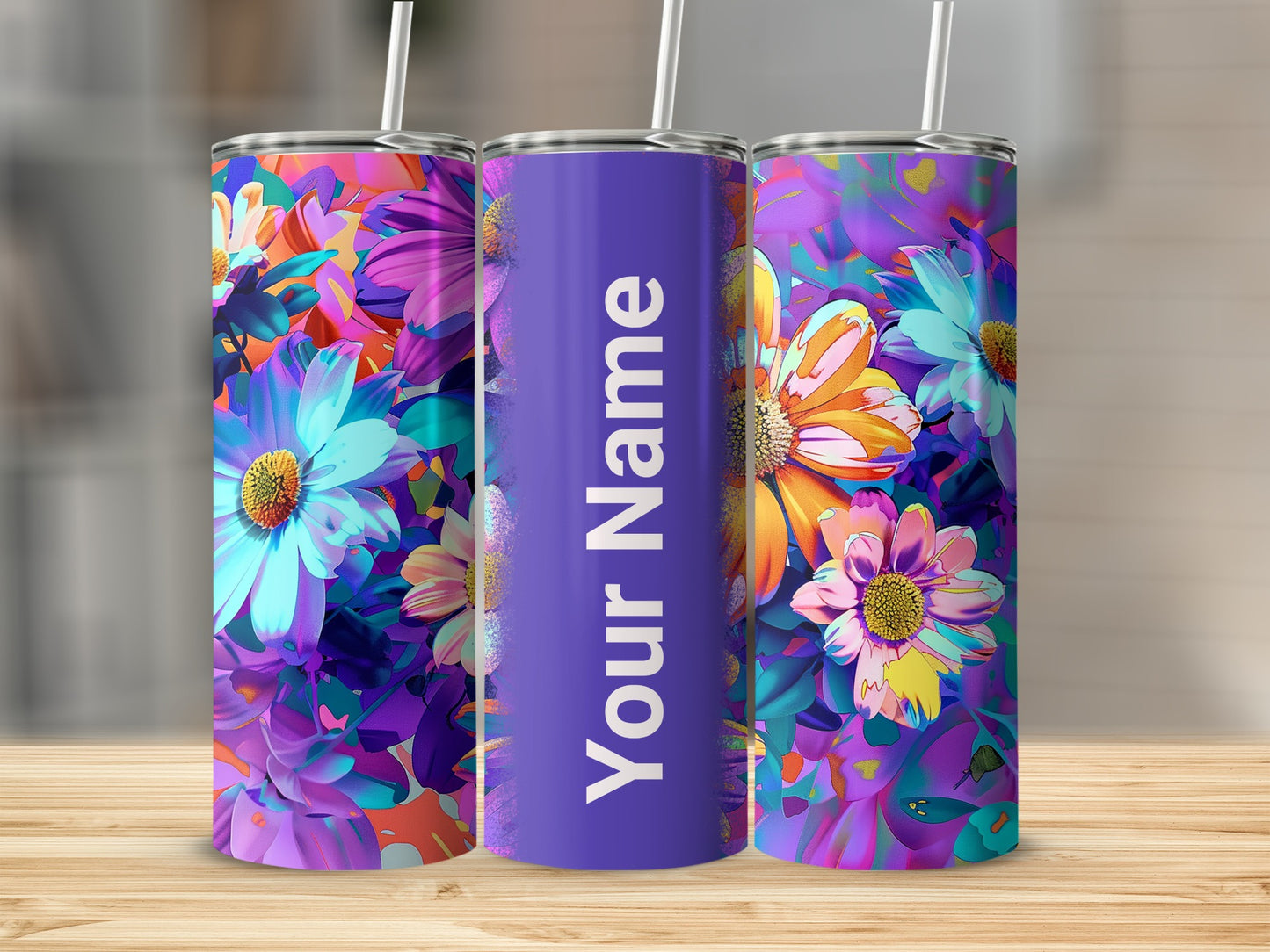 Personalized Floral Insulated Tumbler Custom Name Gift