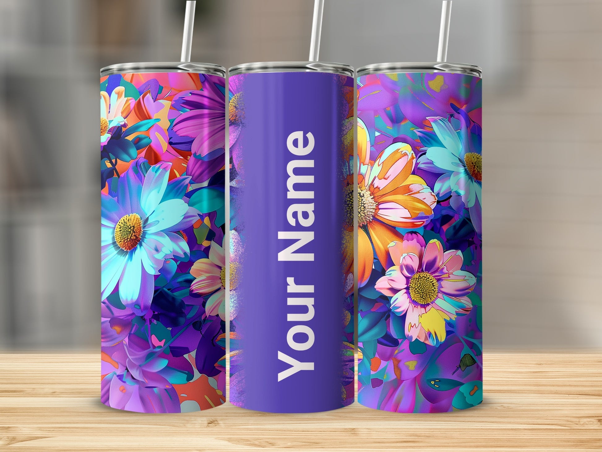 Personalized Floral Insulated Tumbler Custom Name Gift