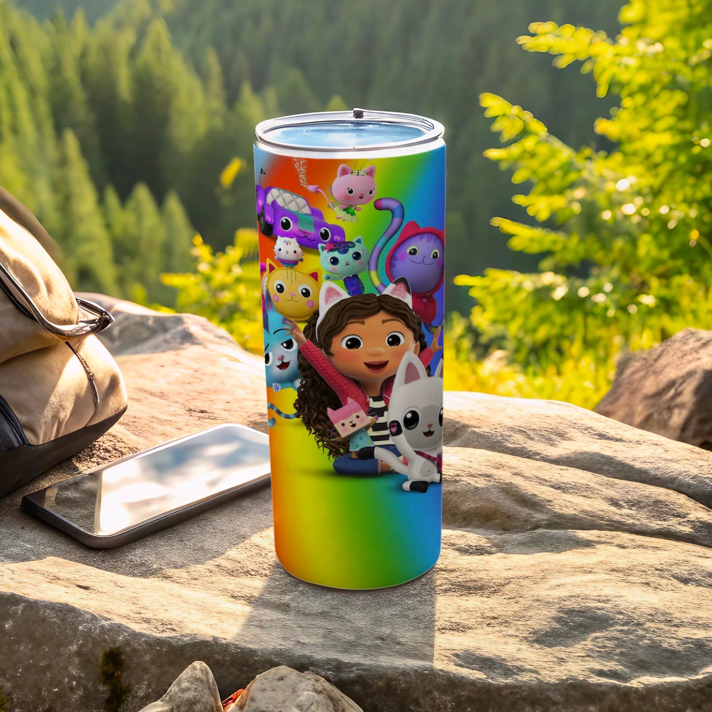 Vibrant Cartoon Characters Tumbler With Rainbow Design
