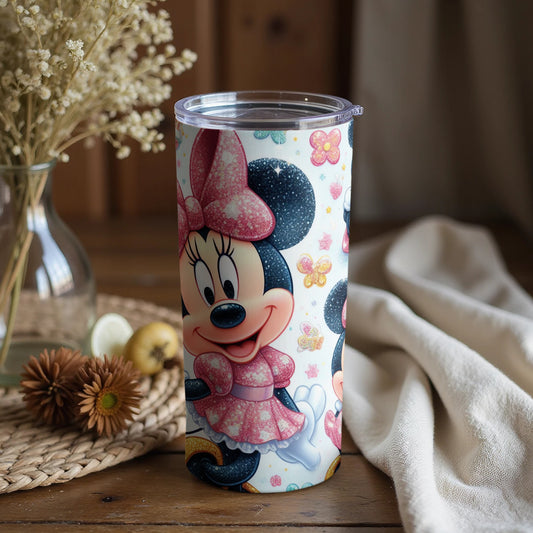 Cute Minnie Mouse Tumbler with Floral Design
