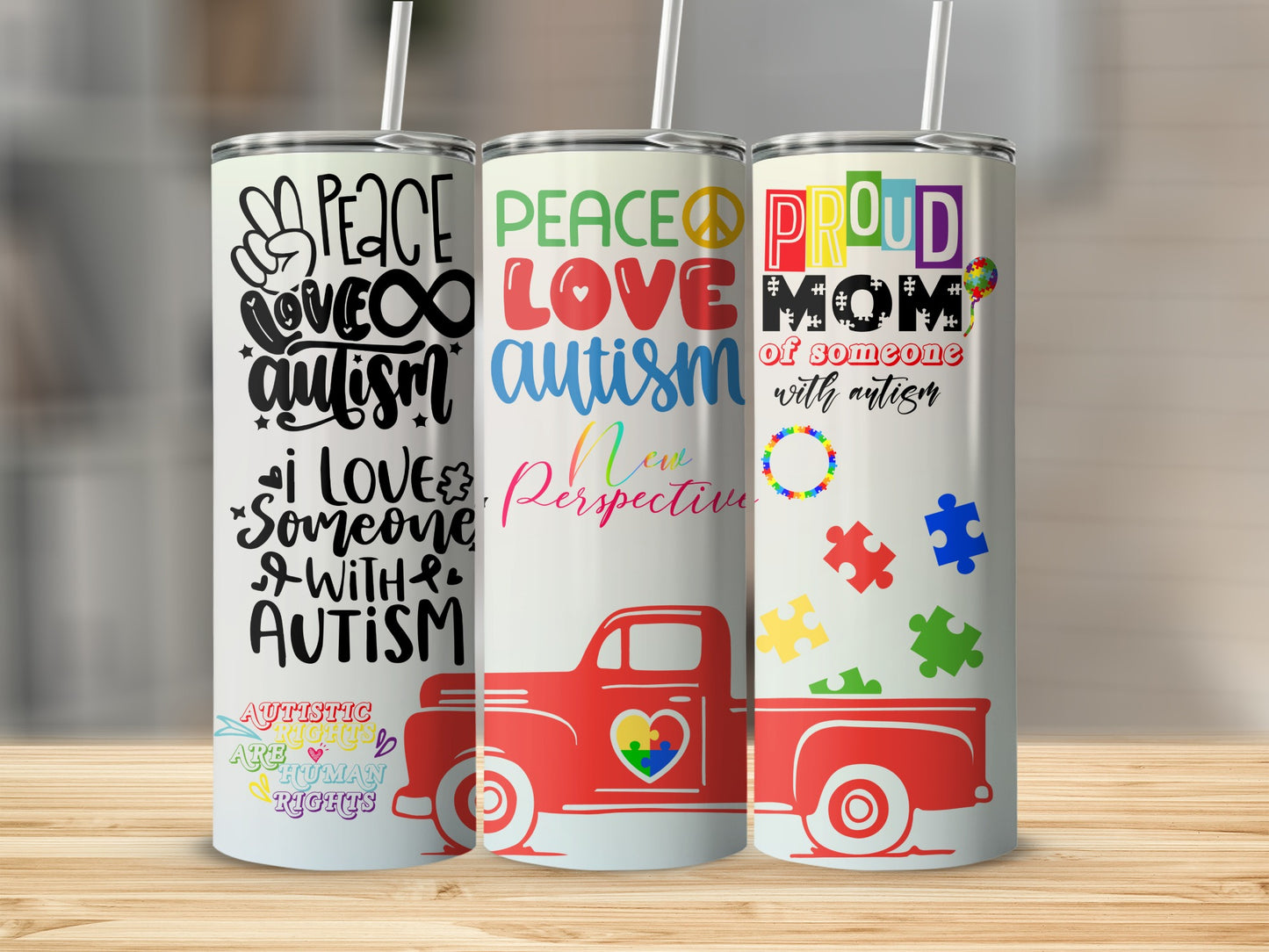 Peace Love Autism New Perspective Tumblers