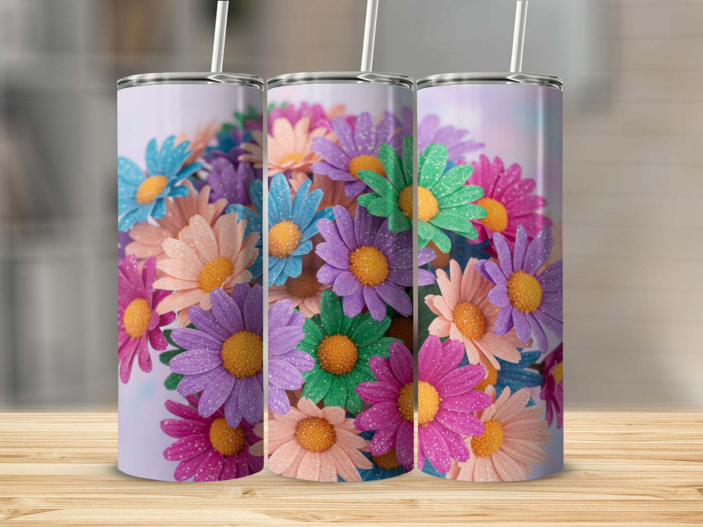 Colorful Daisy Floral Pattern Insulated Tumbler Cup